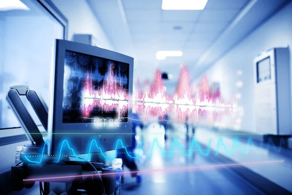Medical Technology Concept Hologram Curves Graphs Data Background Equipment Hospital — Stock Photo, Image