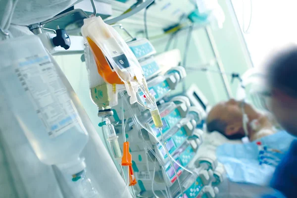 Medische Infusie Media Achtergrond Van Patiënt Gezondheidswerkers Een Ziekenhuis Afdeling — Stockfoto
