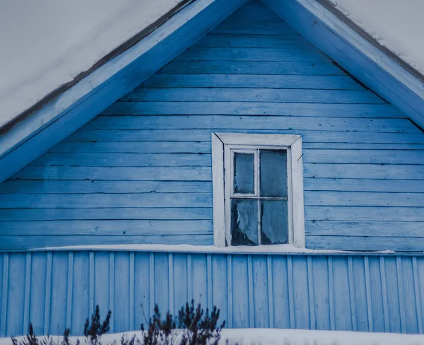 Maison Rustique Bleue Campagne Hiver — Photo