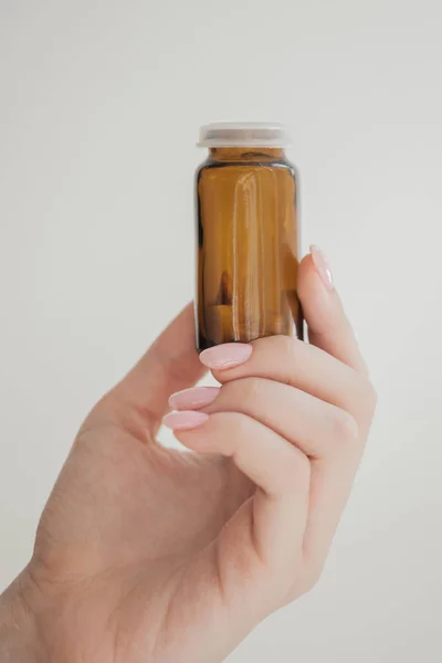 Kahverengi Şeffaf Ilaç Konteyner Haplar Için Şişe Ilaç Vitamin Paketi — Stok fotoğraf