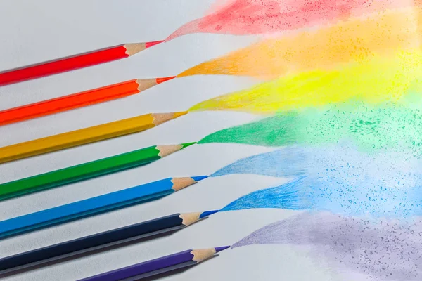 Pencils Drawing Rainbow Colour Pencils Isolated White Background Close Drawing — Stock Photo, Image