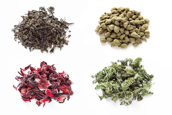 Different Varieties Tea Brewing Drink Black Green Red Herbal Teas — Stock Photo, Image