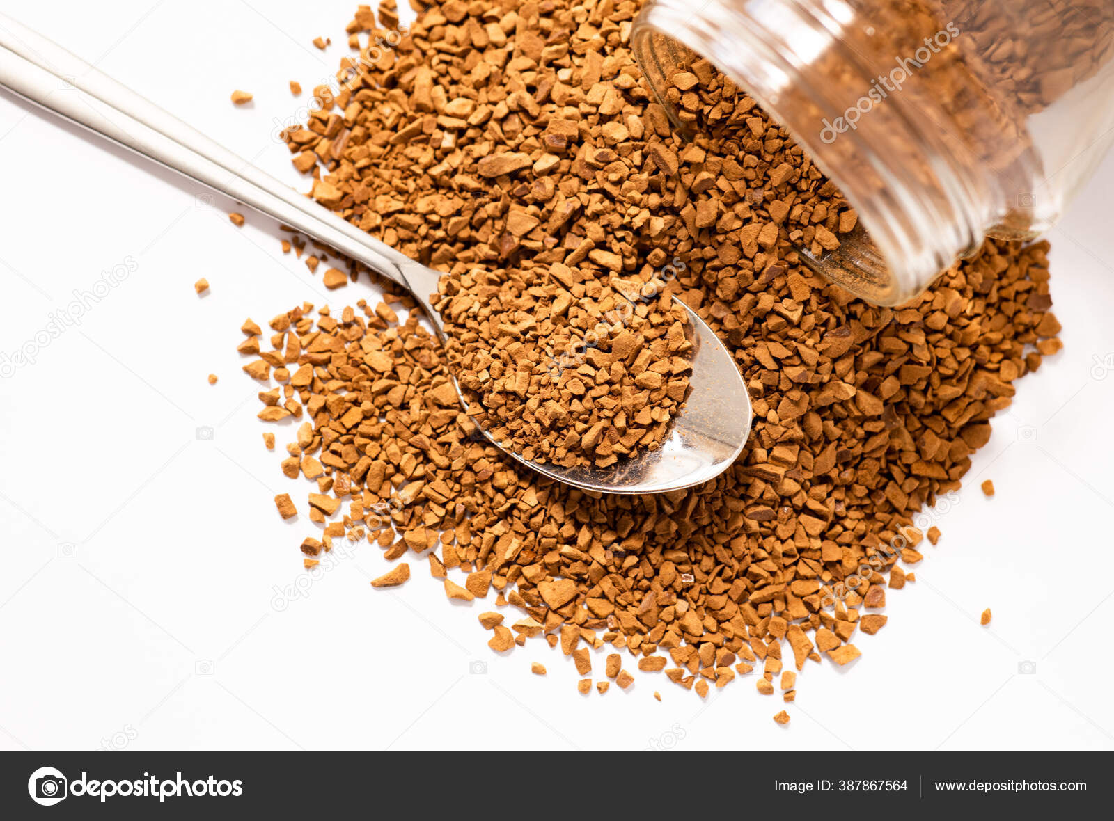 Instant Coffee Sprinkled Can Full Spoon Granulated Coffee Close Isolate