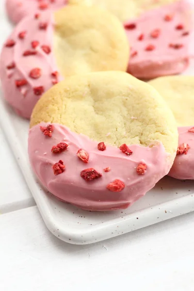 Cookies Pink Glaze Strawberry — Stock Photo, Image