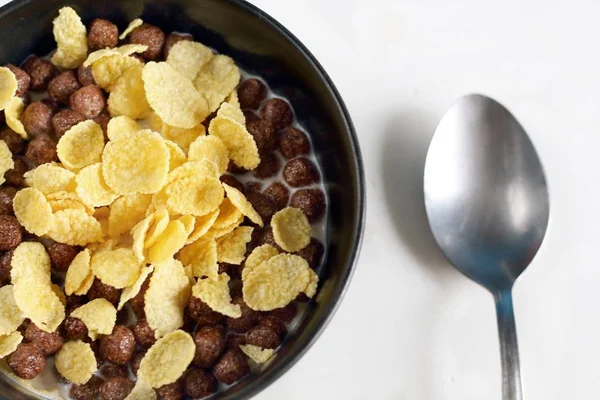 Aptitud Los Cereales Con Leche Para Desayuno Luz Mañana — Foto de Stock