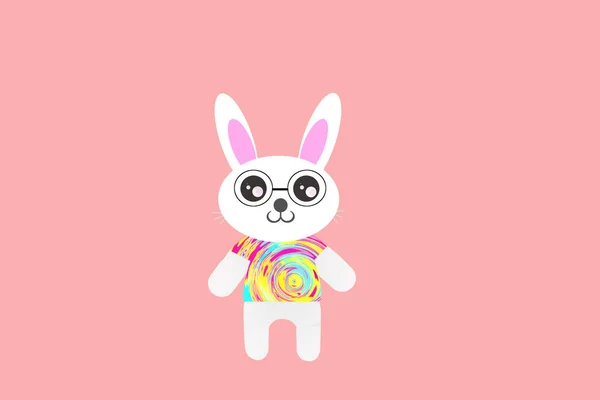 Kawaii Mignonne Fantaisie Hipster Pâques Lapin Intelligent Dans Des Lunettes — Photo