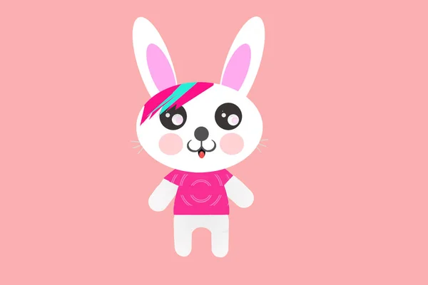 Kawaii Cute Fancy Hipster Rock Emo Easter Bunny Blue Shirt — Stock Photo, Image