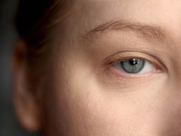 Feminino Eslavo Jovem Cinza Azul Olho Com Luz Marrom Sobrancelhas — Fotografia de Stock