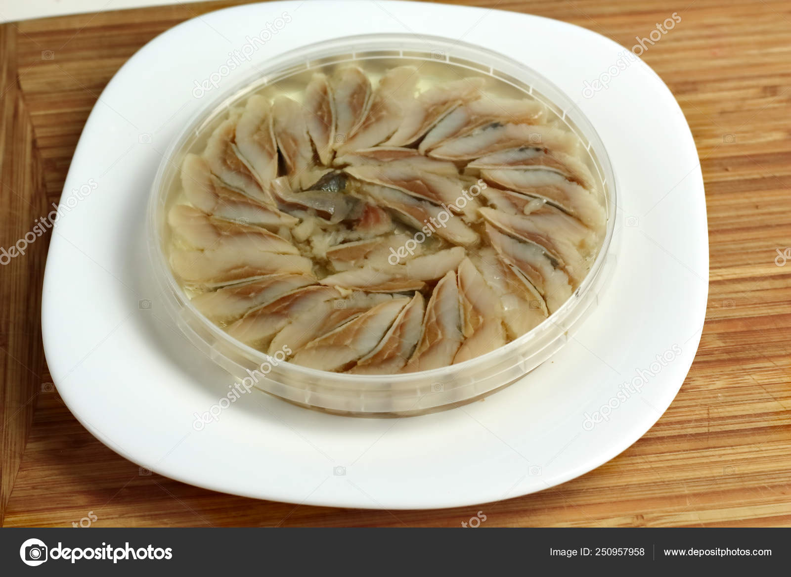 Canned Russian Fish Pieces Herring Oil Jar White Plate Wooden Stock Photo by ©natalia_ch 250957958