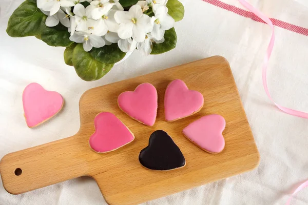 Muito Feminino Flat Lay Com Suavemente Rosa Corações Biscoitos Biscoito — Fotografia de Stock