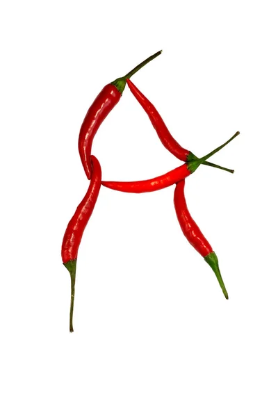 Alfabet Van Hete Spice Cayenne Chilipepertjes Geïsoleerd Wit Natuurlijke Vegetarische — Stockfoto