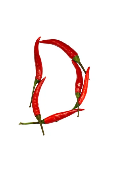 Alphabet Hot Spice Cayenne Chili Peppers Isolated White Natural Vegetarian — Stock Photo, Image
