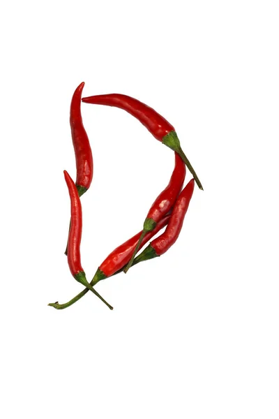 Alphabet Hot Spice Cayenne Chili Peppers Isolated White Natural Vegetarian — Stock Photo, Image