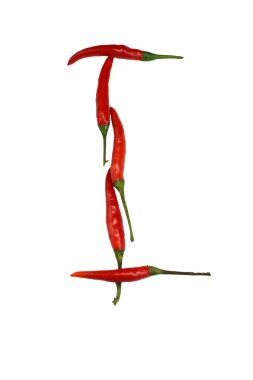 Beyaz üzerinde izole sıcak baharat Cayenne Chili Peppers alfabesi. Mektup şeklinde doğal vejetaryen diyet organik sebze Chili biber, kelime yapmak ve bir logo olarak kullanmak için