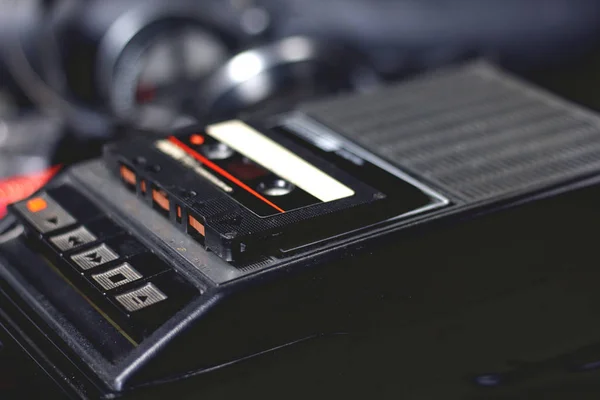 Old Retro Vintage Black Portable Audio Cassette Player Recorder Audio — Stock Photo, Image