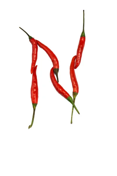 Alphabet Hot Spice Cayenne Chili Peppers Isolated White Vegetable Chili — Stock Photo, Image
