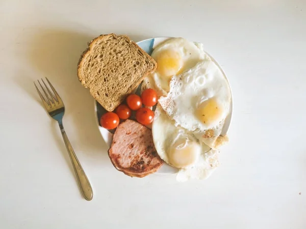 Café Manhã Equilibrado Orgânico Saudável Nutrição Adequada Ovos Mexidos Ovos — Fotografia de Stock