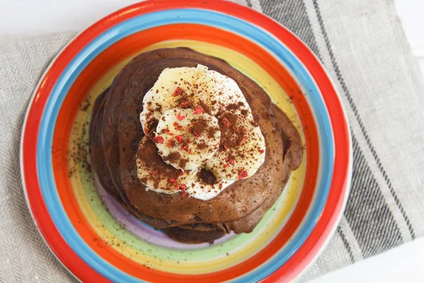 Шоколадные Блинчики Глютена Правильная Диета Вегетарианская Еда Завтрак Какао Греческий — стоковое фото