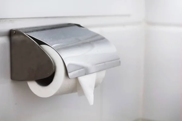 Rolo Papel Higiênico Branco Pendurado Parede Perto Banheiro Banheiro Casa — Fotografia de Stock