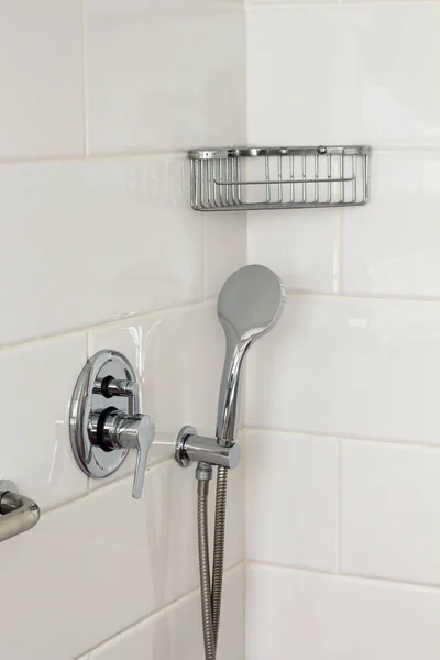 Silver Metal Shiny Faucet Shower Watering Can Water Switch Shower — Stock Photo, Image