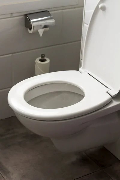Λευκό Κρέμεται Κάθισμα Τουαλέτας Στο Σπίτι Μπάνιο Στο Δωμάτιο Λευκά — Φωτογραφία Αρχείου