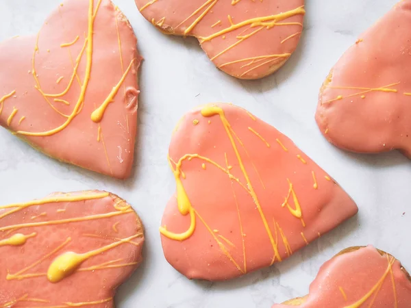 Galletas Forma Corazón Chocolate Rosa Vista Superior Dulce Regalo Lindo —  Fotos de Stock