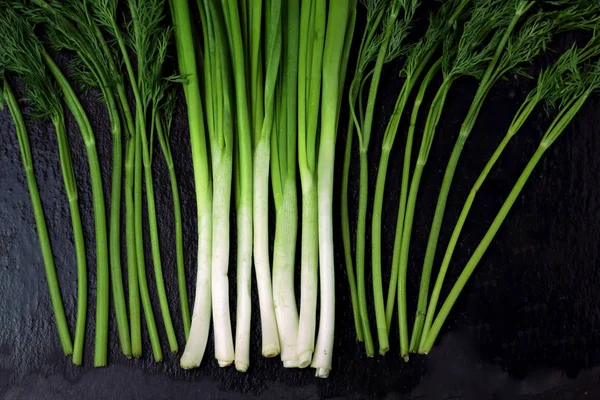 Poireaux De Legumes Crus Et Persil Sur Fond Noir Ferme Oignon Stock Photo Poireaux De Legumes Crus Et Persil Sur Fond Noir Ferme Oignon Stock Photo