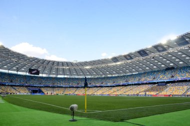 Kiev, Ukrayna - 26 Mayıs 2018: Görünüm içinde 2018 önce Milli Güvenlik Olimpiyskiy stadyum Uefa Şampiyonlar Ligi Finali maç Real Madrid ve Liverpool Kiev, Ukrayna arasında