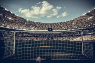 Kiev, Ukrayna - 26 Mayıs 2018: Görünüm içinde 2018 Uefa Şampiyonlar Ligi final maçı Kiev, Ukrayna önce kapı arkasında Milli Güvenlik Olimpiyskiy Stadyumu