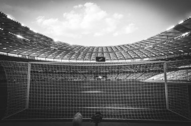 Kiev, Ukrayna - 26 Mayıs 2018: Görünüm içinde 2018 Uefa Şampiyonlar Ligi final maçı Kiev, Ukrayna önce kapı arkasında Milli Güvenlik Olimpiyskiy Stadyumu