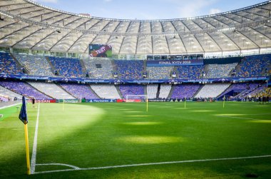 Kiev, Ukrayna - 26 Mayıs 2018: Görünüm içinde 2018 önce Milli Güvenlik Olimpiyskiy stadyum Uefa Şampiyonlar Ligi Finali maç Real Madrid ve Liverpool Kiev, Ukrayna arasında