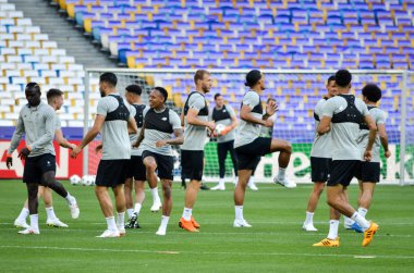 Kiev, Ukrayna - 26 Mayıs 2018: Eğitim 2018 Uefa Şampiyonlar Ligi final maçında Real Madrid ve Liverpool, Ukrayna arasında önce bir Liverpool futbol oyuncuları
