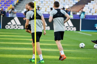 Kiev, Ukrayna - 26 Mayıs 2018: Eğitim 2018 Uefa Şampiyonlar Ligi final maçında Real Madrid ve Liverpool, Ukrayna arasında önce bir Liverpool futbol oyuncuları