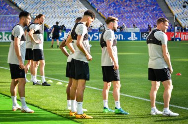 Kiev, Ukrayna - 26 Mayıs 2018: Eğitim 2018 Uefa Şampiyonlar Ligi final maçında Real Madrid ve Liverpool, Ukrayna arasında önce bir Liverpool futbol oyuncuları