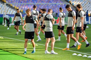 Kiev, Ukrayna - 26 Mayıs 2018: Eğitim 2018 Uefa Şampiyonlar Ligi final maçında Real Madrid ve Liverpool, Ukrayna arasında önce bir Liverpool futbol oyuncuları