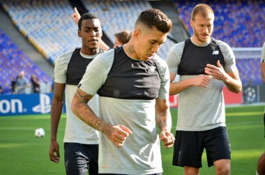 Kiev, Ukrayna - 26 Mayıs 2018: Eğitim 2018 Uefa Şampiyonlar Ligi final maçında Real Madrid ve Liverpool, Ukrayna arasında önce bir Liverpool futbol oyuncuları