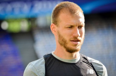 Kiev, Ukrayna - 26 Mayıs 2018: Eğitim 2018 Uefa Şampiyonlar Ligi final maçında Real Madrid ve Liverpool, Ukrayna arasında önce bir Liverpool futbol oyuncuları