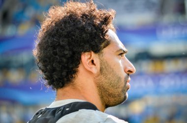 Kiev, Ukrayna - 26 Mayıs 2018: Mohamed Salah ve eğitim 2018 Uefa Şampiyonlar Ligi final maçında Real Madrid ve Liverpool, Ukrayna arasında önce bir Liverpool futbol oyuncuları