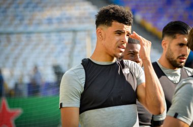 Kiev, Ukrayna - 26 Mayıs 2018: Eğitim 2018 Uefa Şampiyonlar Ligi final maçında Real Madrid ve Liverpool, Ukrayna arasında önce bir Liverpool futbol oyuncuları