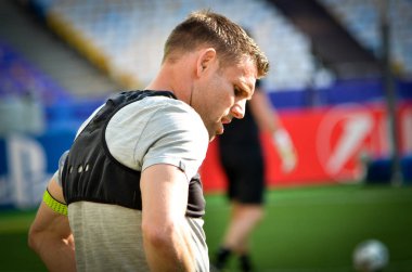 Kiev, Ukrayna - 26 Mayıs 2018: James Milner ve eğitim 2018 Uefa Şampiyonlar Ligi final maçında Real Madrid ve Liverpool, Ukrayna arasında önce bir Liverpool futbol oyuncuları