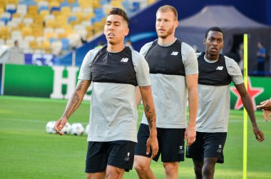 Kiev, Ukrayna - 26 Mayıs 2018: Eğitim 2018 Uefa Şampiyonlar Ligi final maçında Real Madrid ve Liverpool, Ukrayna arasında önce bir Liverpool futbol oyuncuları