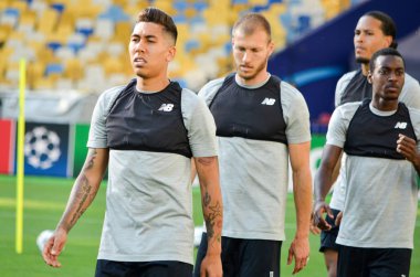 Kiev, Ukrayna - 26 Mayıs 2018: Eğitim 2018 Uefa Şampiyonlar Ligi final maçında Real Madrid ve Liverpool, Ukrayna arasında önce bir Liverpool futbol oyuncuları