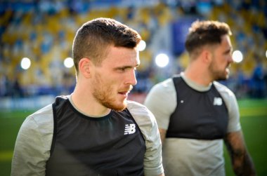Kiev, Ukrayna - 26 Mayıs 2018: Eğitim 2018 Uefa Şampiyonlar Ligi final maçında Real Madrid ve Liverpool, Ukrayna arasında önce bir Liverpool futbol oyuncuları