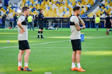 Kiev, Ukrayna - 26 Mayıs 2018: Eğitim 2018 Uefa Şampiyonlar Ligi final maçında Real Madrid ve Liverpool, Ukrayna arasında önce bir Liverpool futbol oyuncuları