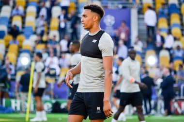 Kiev, Ukrayna - 26 Mayıs 2018: Trent Alexander-Arnold ve eğitim 2018 Uefa Şampiyonlar Ligi final maçında Real Madrid ve Liverpool, Ukrayna arasında önce bir Liverpool futbol oyuncuları
