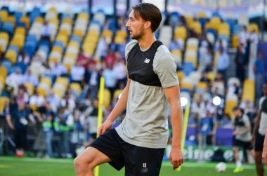 Kiev, Ukrayna - 26 Mayıs 2018: Joe Gomez ve eğitim 2018 Uefa Şampiyonlar Ligi final maçında Real Madrid ve Liverpool, Ukrayna arasında önce bir Liverpool futbol oyuncuları