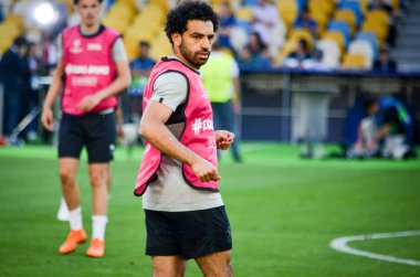Kiev, Ukrayna - 26 Mayıs 2018: Mohamed Salah ve eğitim 2018 Uefa Şampiyonlar Ligi final maçında Real Madrid ve Liverpool, Ukrayna arasında önce bir Liverpool futbol oyuncuları