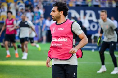 Kiev, Ukrayna - 26 Mayıs 2018: Eğitim 2018 Uefa Şampiyonlar Ligi final maçında Real Madrid ve Liverpool, Ukrayna arasında önce bir Liverpool futbol oyuncuları