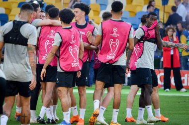 Kiev, Ukrayna - 26 Mayıs 2018: Eğitim 2018 Uefa Şampiyonlar Ligi final maçında Real Madrid ve Liverpool, Ukrayna arasında önce bir Liverpool futbol oyuncuları