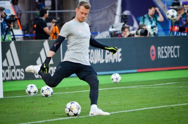 Kiev, Ukrayna - 26 Mayıs 2018: Eğitim 2018 Uefa Şampiyonlar Ligi final maçında Real Madrid ve Liverpool, Ukrayna arasında önce bir Liverpool futbol oyuncuları